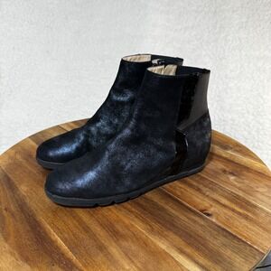 Amalfi by Rangoni Black Metallic Shimmer Wedge‎ Ankle Boots Snakeskin Accent